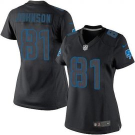 Nike Detroit Lions #81 Calvin Johnson Black Impact Womens Stitched NFL Limited Jersey