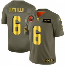 Cleveland Browns #6 Baker Mayfield NFL Mens Nike Olive Gold 2019 Salute to Service Limited Jersey
