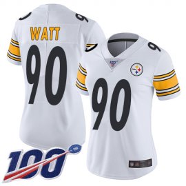 Nike Pittsburgh Steelers #90 T. J. Watt White Womens Stitched NFL 100th Season Vapor Limited Jersey