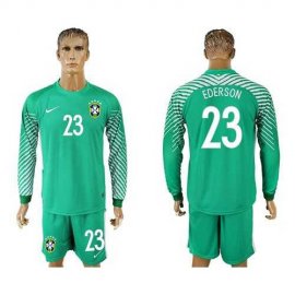 Brazil #23 Ederson Green Goalkeeper Long Sleeves Soccer Country Jersey
