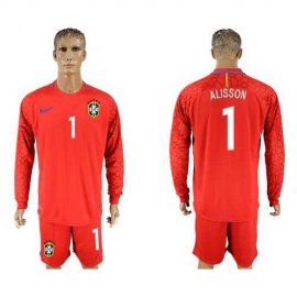 Brazil #1 Alisson Red Goalkeeper Long Sleeves Soccer Country Jersey