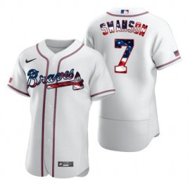 Atlanta Braves #7 Dansby Swanson Mens Nike White Fluttering USA Flag Limited Edition Authentic MLB Jersey