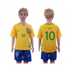 Brazil #10 Pele Home Kid Soccer Country Jersey