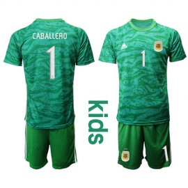Argentina #1 Caballero Green Goalkeeper Kid Soccer Country Jersey