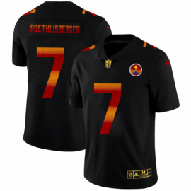 Pittsburgh Steelers #7 Ben Roethlisberger Mens Black Nike Red Orange Stripe Vapor Limited NFL Jersey