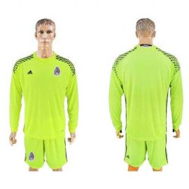 Mexico Blank Shiny Green Long Sleeves Goalkeeper Soccer Country Jersey