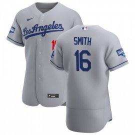 Los Angeles Dodgers #16 Will Smith Mens Nike Gray Road 2020 World Series Champions Authentic Team MLB Jersey
