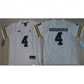 Youth Michigan Wolverines #4 Jim Harbaugh White Jordan Brand Stitched NCAA Jersey