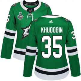 Adidas Dallas Stars #35 Anton Khudobin Green Home Authentic Womens 2020 Stanley Cup Final Stitched NHL Jersey