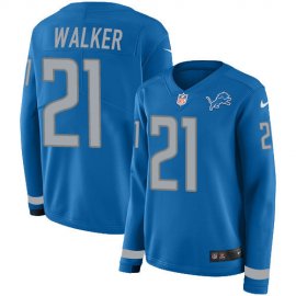 Nike Detroit Lions #21 Tracy Walker Blue Team Color Womens Stitched NFL Limited Therma Long Sleeve Jersey