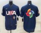 Mens USA Baseball Blank 2023 Navy World Baseball Big Logo Classic Stitched Jersey
