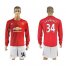Manchester United #34 Lawrence Red Home Long Sleeves Soccer Club Jersey