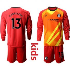 Chelsea #13 Caballero Red Goalkeeper Long Sleeves Kid Soccer Club Jersey
