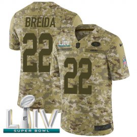 Nike San Francisco 49ers #22 Matt Breida Camo Super Bowl LIV 2020 Mens Stitched NFL Limited 2018 Salute To Service Jersey