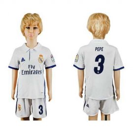 Real Madrid #3 Pepe White Home Kid Soccer Club Jersey