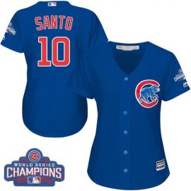 Chicago Cubs #10 Ron Santo Blue Alternate 2016 World Series Champions Womens Stitched MLB Jersey