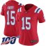 Nike New England Patriots #15 NKeal Harry Red Alternate Womens Stitched NFL 100th Season Vapor Limited Jersey