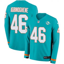 Nike Miami Dolphins #46 Noah Igbinoghene Aqua Green Team Color Youth Stitched NFL Limited Therma Long Sleeve Jersey