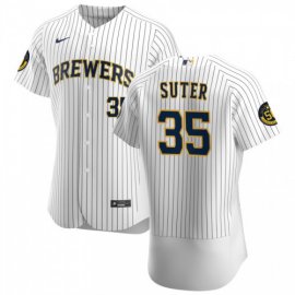Milwaukee Brewers #35 Brent Suter Mens Nike White Home 2020 Authentic Player MLB Jersey