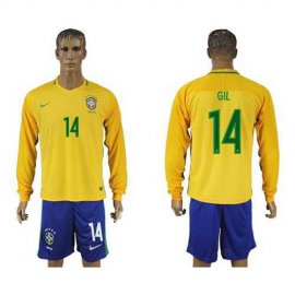 Brazil #14 GIL Home Long Sleeves Soccer Country Jersey