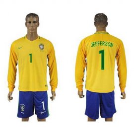 Brazil #1 Jefferson Home Long Sleeves Soccer Country Jersey
