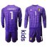 Belgium #1 Courtois Purple Goalkeeper Long Sleeves Kid Soccer Country Jersey