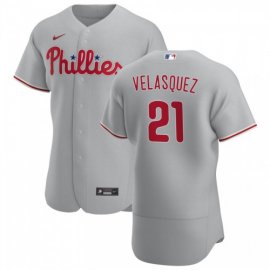 Philadelphia Phillies #21 Vince Velasquez Mens Nike Gray Road 2020 Authentic Player MLB Jersey