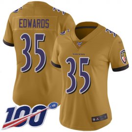 Nike Baltimore Ravens #35 Gus Edwards Gold Womens Stitched NFL Limited Inverted Legend 100th Season Jersey