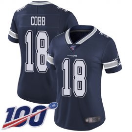 Nike Dallas Cowboys #18 Randall Cobb Navy Blue Team Color Womens Stitched NFL 100th Season Vapor Limited Jersey
