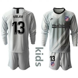 Atletico Madrid #13 Oblak Grey Goalkeeper Long Sleeves Kid Soccer Club Jersey