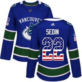 Adidas Vancouver Canucks #22 Daniel Sedin Blue Home Authentic USA Flag Womens Stitched NHL Jersey
