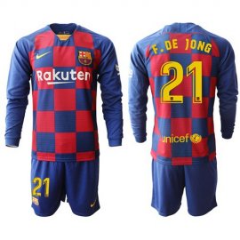 Barcelona #21 F.De Jong Home Long Sleeves Soccer Club Jersey