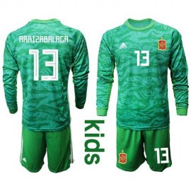 Spain #13 Arrizabalaga Green Long Sleeves Goalkeeper Kid Soccer Country Jersey