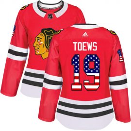 Adidas Chicago Blackhawks #19 Jonathan Toews Red Home Authentic USA Flag Womens Stitched NHL Jersey