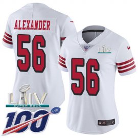 Nike San Francisco 49ers #56 Kwon Alexander White Super Bowl LIV 2020 Rush Womens Stitched NFL Limited 100th Season Jersey