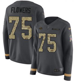 Nike Miami Dolphins #75 Ereck Flowers Anthracite Salute to Service Womens Stitched NFL Limited Therma Long Sleeve Jersey