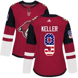 Adidas Arizona Coyotes #9 Clayton Keller Maroon Home Authentic USA Flag Womens Stitched NHL Jersey