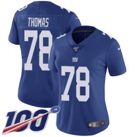 Nike New York Giants #78 Andrew Thomas Royal Blue Team Color Womens Stitched NFL 100th Season Vapor Untouchable Limited Jersey