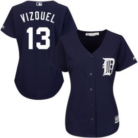 Detroit Tigers #13 Omar Vizquel Navy Blue Alternate Womens Stitched MLB Jersey
