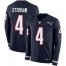 Nike New England Patriots #4 Jarrett Stidham Navy Blue Team Color Mens Stitched NFL Limited Therma Long Sleeve Jersey
