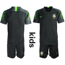 Brazil Blank Black Goalkeeper Kid Soccer Country Jersey