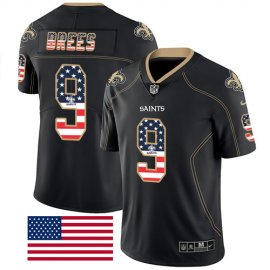Nike New Orleans Saints #9 Drew Brees Black Mens Stitched NFL Limited Rush USA Flag Jersey