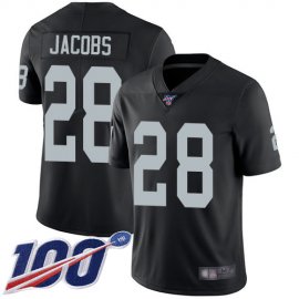 Nike Las Vegas Raiders #28 Josh Jacobs Black Team Color Mens Stitched NFL 100th Season Vapor Limited Jersey