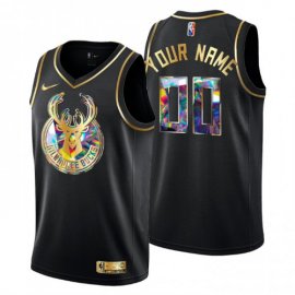 Milwaukee Bucks Custom Mens Golden Edition Diamond Logo 2021/22 Swingman Jersey – Black