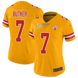 Nike Kansas City Chiefs #7 Harrison Butker Gold Womens Super Bowl LV Bound Stitched NFL Limited Inverted Legend Jersey