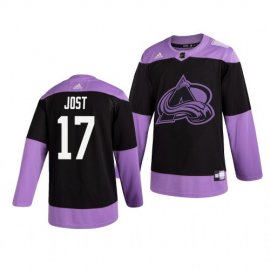 Colorado Avalanche #17 Tyson Jost Adidas Mens Hockey Fights Cancer Practice NHL Jersey Black