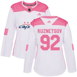 Adidas Washington Capitals #92 Evgeny Kuznetsov White/Pink Authentic Fashion Womens Stitched NHL Jersey
