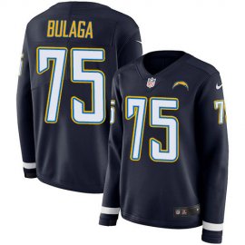 Nike Los Angeles Chargers #75 Bryan Bulaga Navy Blue Team Color Womens Stitched NFL Limited Therma Long Sleeve Jersey
