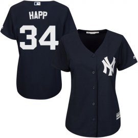 New York Yankees #34 J.A. Happ Navy Blue Alternate Womens Stitched MLB Jersey