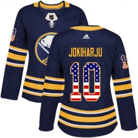 Adidas Buffalo Sabres #10 Henri Jokiharju Navy Blue Home Authentic USA Flag Womens Stitched NHL Jersey